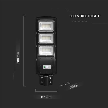 Soldrevet LED gadelampe m. bevægelses- og skumringssensor dæmpbar LED/12W/3,2V 6000K IP65 10000 mAh sort + fjernbetjening