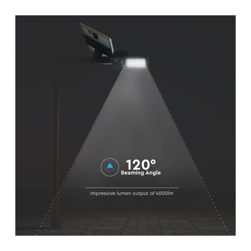 Soldrevet LED gadelampe dæmpbar LED/50W/6,4V 4000K IP65 + fjernbetjening