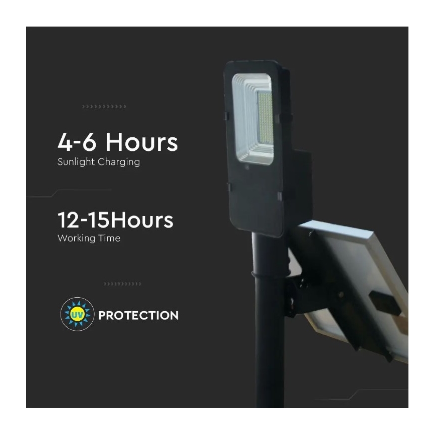 Soldrevet LED gadelampe dæmpbar LED/50W/6,4V 6000K IP65 50000 mAh + fjernbetjening