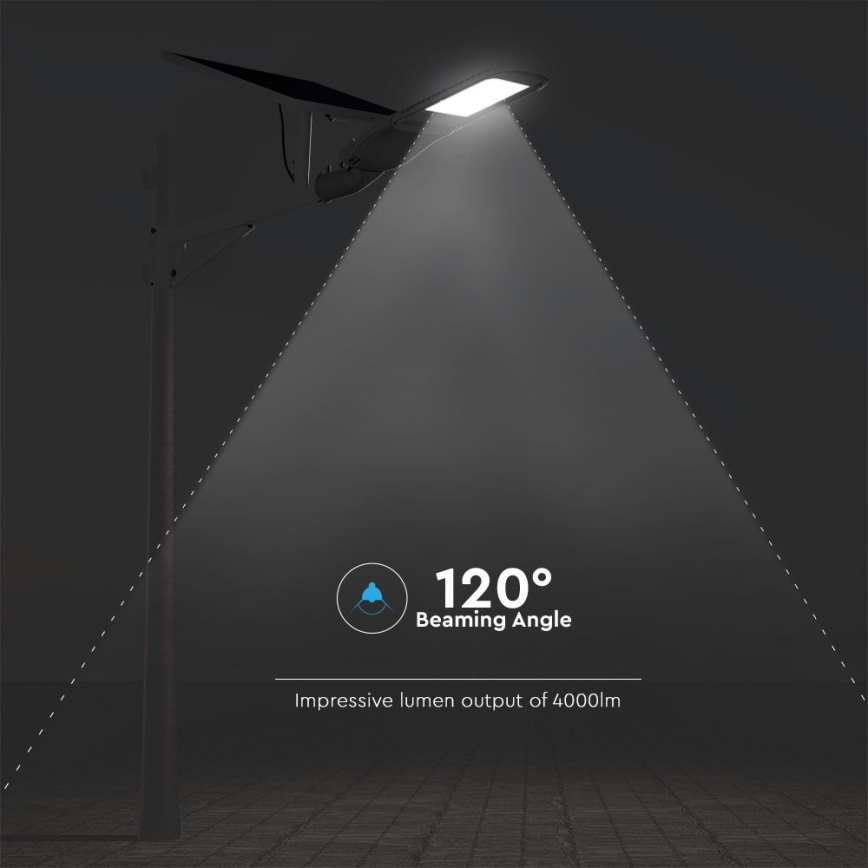 Soldrevet LED gadelampe dæmpbar SAMSUNG CHIP LED/50W/6,4V 6000K IP65 30000 mAh + fjernbetjening