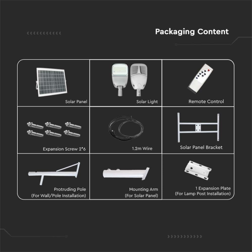 Soldrevet LED gadelampe dæmpbar SAMSUNG CHIP LED/50W/6,4V 6000K IP65 30000 mAh + fjernbetjening