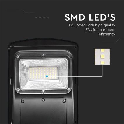 Soldrevet LED gadelampe m. bevægelses- og skumringssensor dæmpbar LED/6W/3,2V 6000K IP65 5000 mAh sort + fjernbetjening