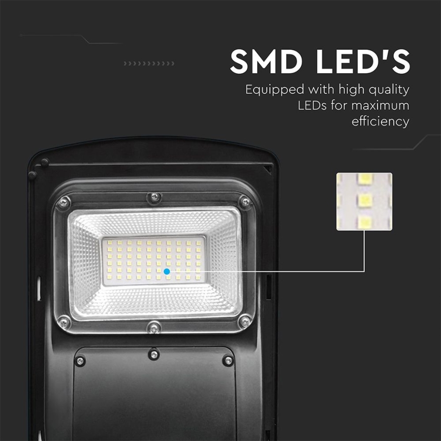 Soldrevet LED gadelampe m. bevægelses- og skumringssensor dæmpbar LED/6W/3,2V 6000K IP65 5000 mAh sort + fjernbetjening