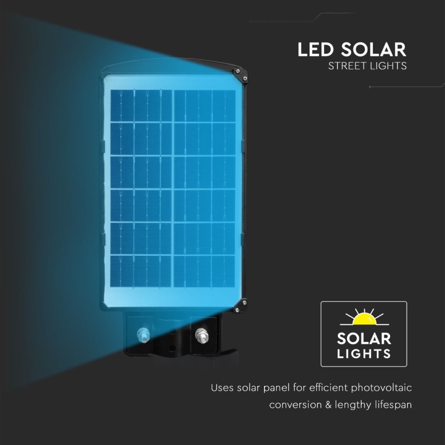 Soldrevet LED gadelampe m. bevægelses- og skumringssensor dæmpbar LED/6W/3,2V 6000K IP65 5000 mAh sort + fjernbetjening