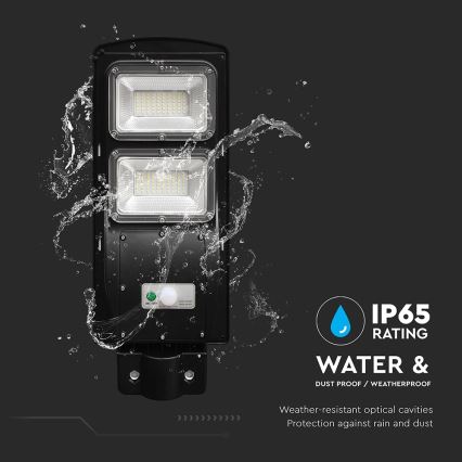 Soldrevet LED gadelampe m. bevægelses- og skumringssensor dæmpbar LED/8W/3,2V 6000K IP65 9000 mAh sort + fjernbetjening