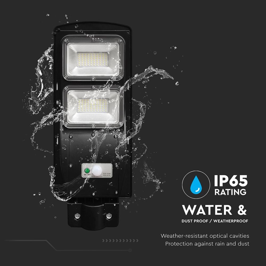 Soldrevet LED gadelampe m. bevægelses- og skumringssensor dæmpbar LED/8W/3,2V 6000K IP65 9000 mAh sort + fjernbetjening