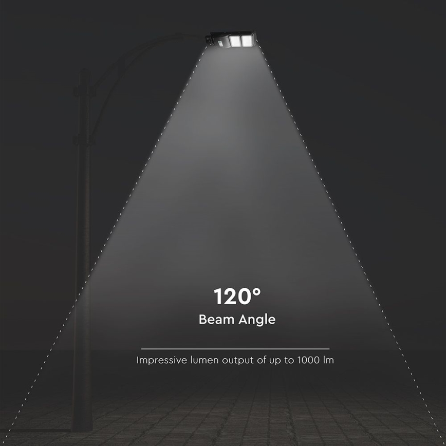 Soldrevet LED gadelampe m. bevægelses- og skumringssensor dæmpbar LED/8W/3,2V 6000K IP65 9000 mAh sort + fjernbetjening