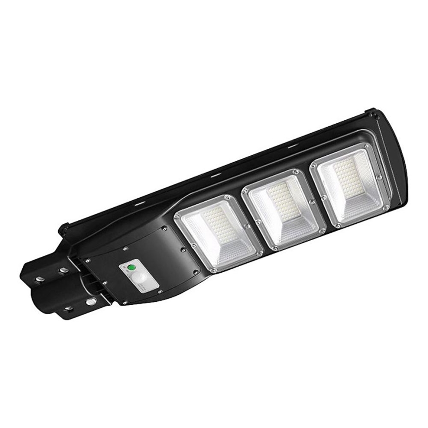 Soldrevet LED gadelampe m. bevægelses- og skumringssensor dæmpbar LED/12W/3,2V 6000K IP65 10000 mAh sort + fjernbetjening