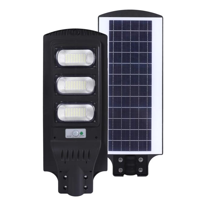 Soldrevet LED gadelampe m. bevægelses- og skumringssesnor dæmpbar URBI LED/8W/3,2V 6500K IP54 10000 mAh + fjernbetjening