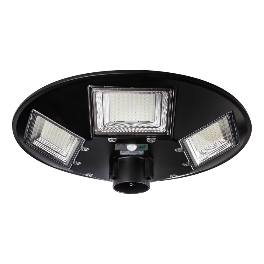 Soldrevet LED gadelampe m. sensor dæmpbar LED/22W/6V 18000 mAh 6500K IP65 sort + fjernbetjening