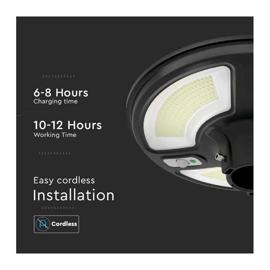Soldrevet LED gadelampe med sensor LED/10W/3,2V 6500K IP65 25000 mAh + fjernbetjening