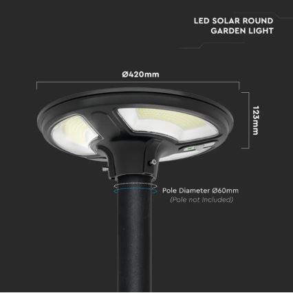 Soldrevet LED gadelampe med sensor LED/10W/3,2V 6500K IP65 25000 mAh + fjernbetjening