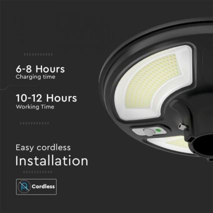 Soldrevet LED gadelampe med sensor LED/10W/3,2V IP65 4000K 15000 mAh + fjernbetjening