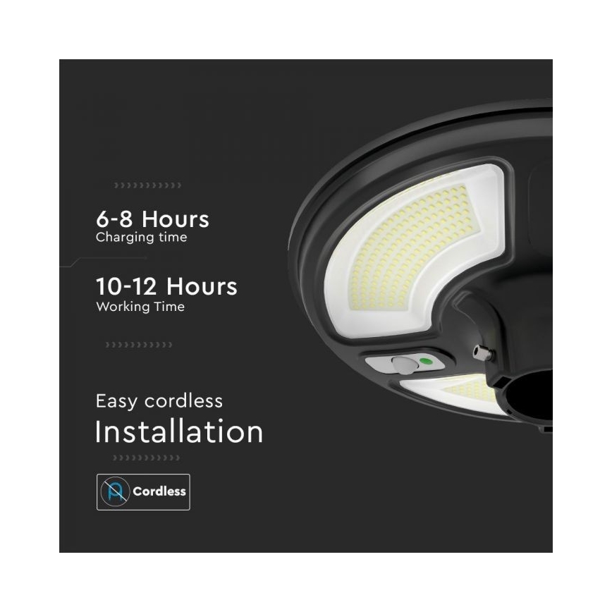 Soldrevet LED gadelampe med sensor LED/10W/3,2V IP65 4000K 15000 mAh + fjernbetjening