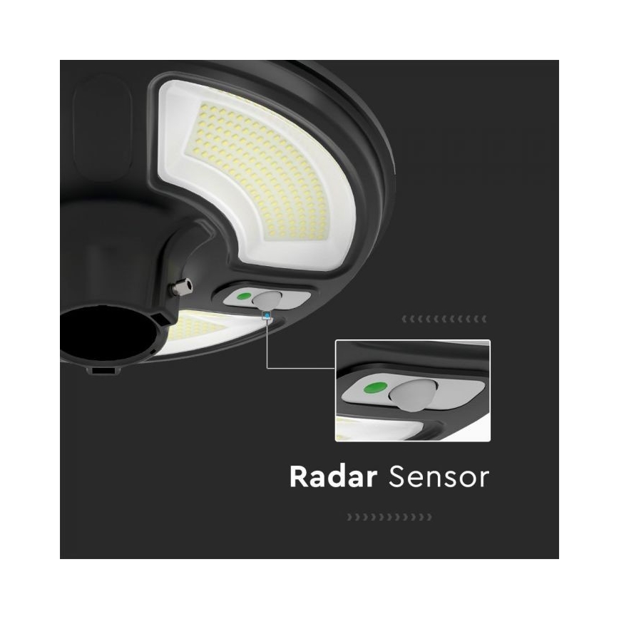 Soldrevet LED gadelampe med sensor LED/10W/3,2V IP65 4000K 15000 mAh + fjernbetjening