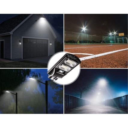 LED Soldrevet gadelampe m. sensor dæmpbar LED/120W/6V 6500K IP65 sort + fjernbetjening