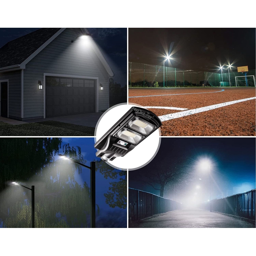 LED Soldrevet gadelampe m. sensor dæmpbar LED/120W/6V 6500K IP65 sort + fjernbetjening