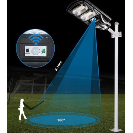 LED Soldrevet gadelampe m. sensor dæmpbar LED/120W/6V 6500K IP65 sort + fjernbetjening