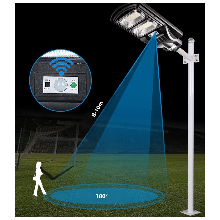 LED Soldrevet gadelampe m. sensor dæmpbar LED/120W/6V 6500K IP65 sort + fjernbetjening