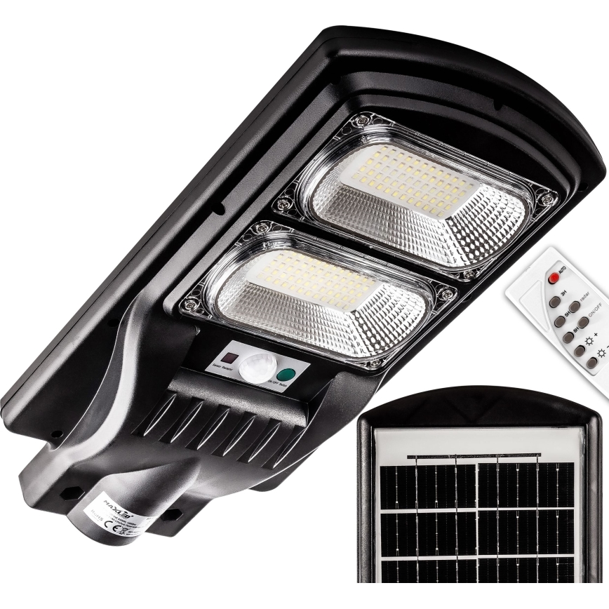 LED Soldrevet gadelampe m. sensor dæmpbar LED/120W/6V 6500K IP65 sort + fjernbetjening
