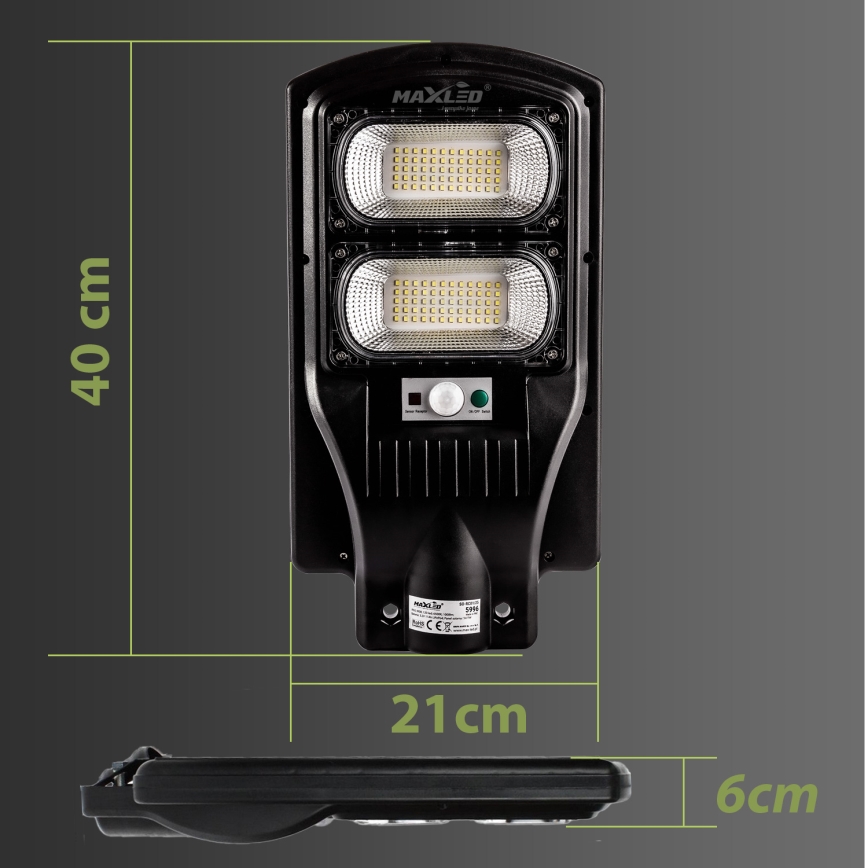 LED Soldrevet gadelampe m. sensor dæmpbar LED/120W/6V 6500K IP65 sort + fjernbetjening