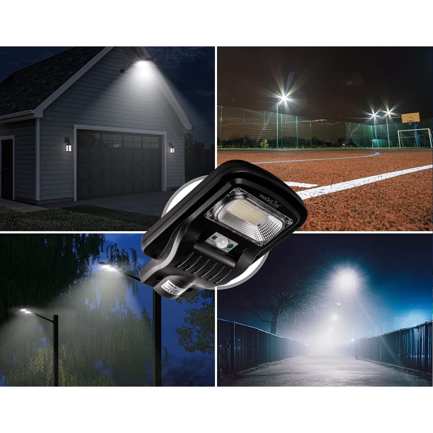 LED Soldrevet gadelampe m. sensor dæmpbar LED/150W/6V 6500K IP65 sort + fjernbetjening