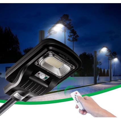 LED Soldrevet gadelampe m. sensor dæmpbar LED/150W/6V 6500K IP65 sort + fjernbetjening