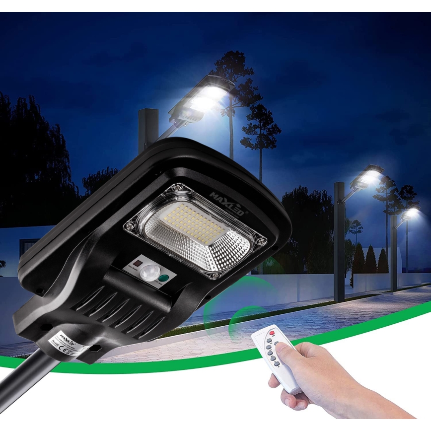 LED Soldrevet gadelampe m. sensor dæmpbar LED/150W/6V 6500K IP65 sort + fjernbetjening