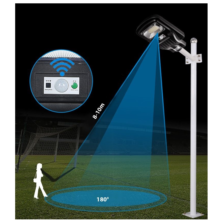 LED Soldrevet gadelampe m. sensor dæmpbar LED/150W/6V 6500K IP65 sort + fjernbetjening
