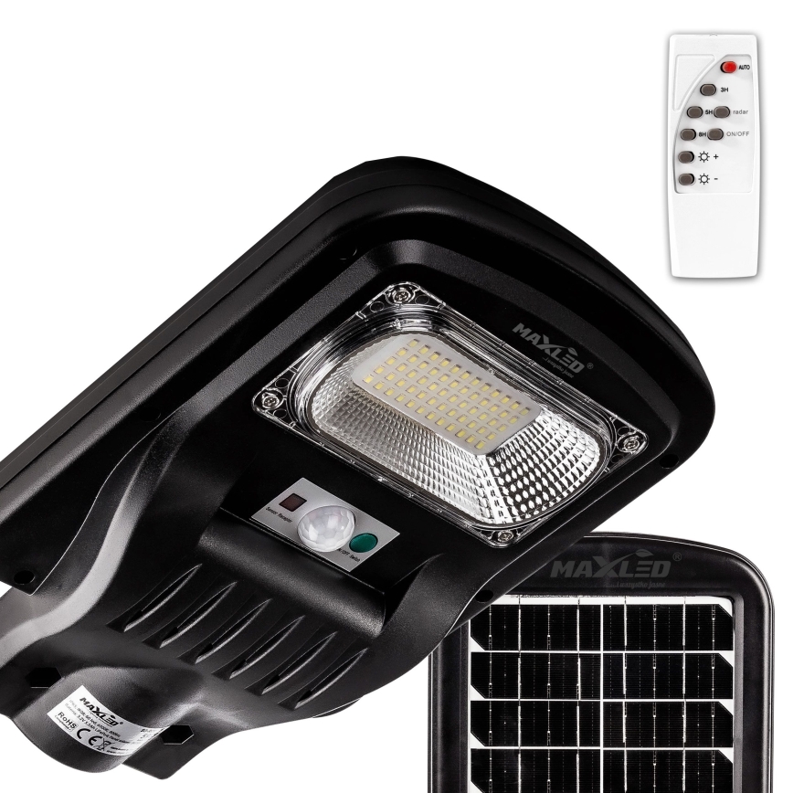 LED Soldrevet gadelampe m. sensor dæmpbar LED/150W/6V 6500K IP65 sort + fjernbetjening