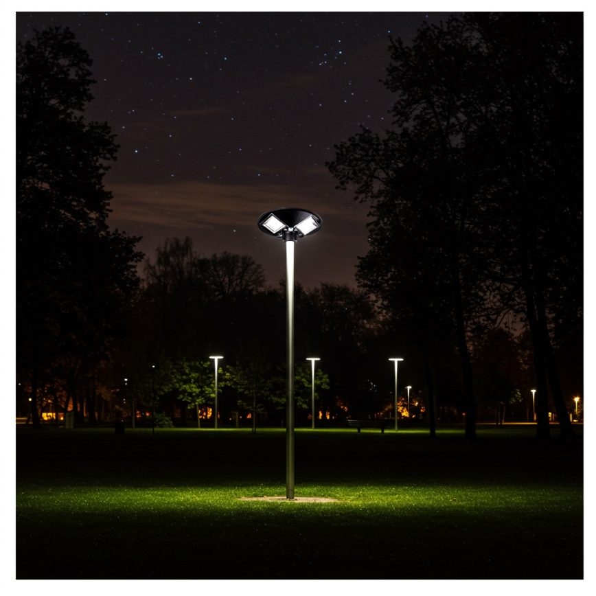 Soldrevet LED gadelampe m. sensor dæmpbar LED/15W/6V 11000 mAh 6500K IP65 sort + fjernbetjening