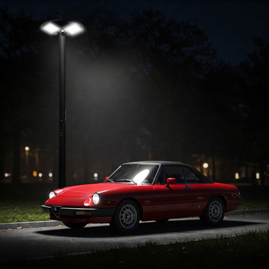 Soldrevet LED gadelampe m. sensor dæmpbar LED/15W/6V 11000 mAh 6500K IP65 sort + fjernbetjening