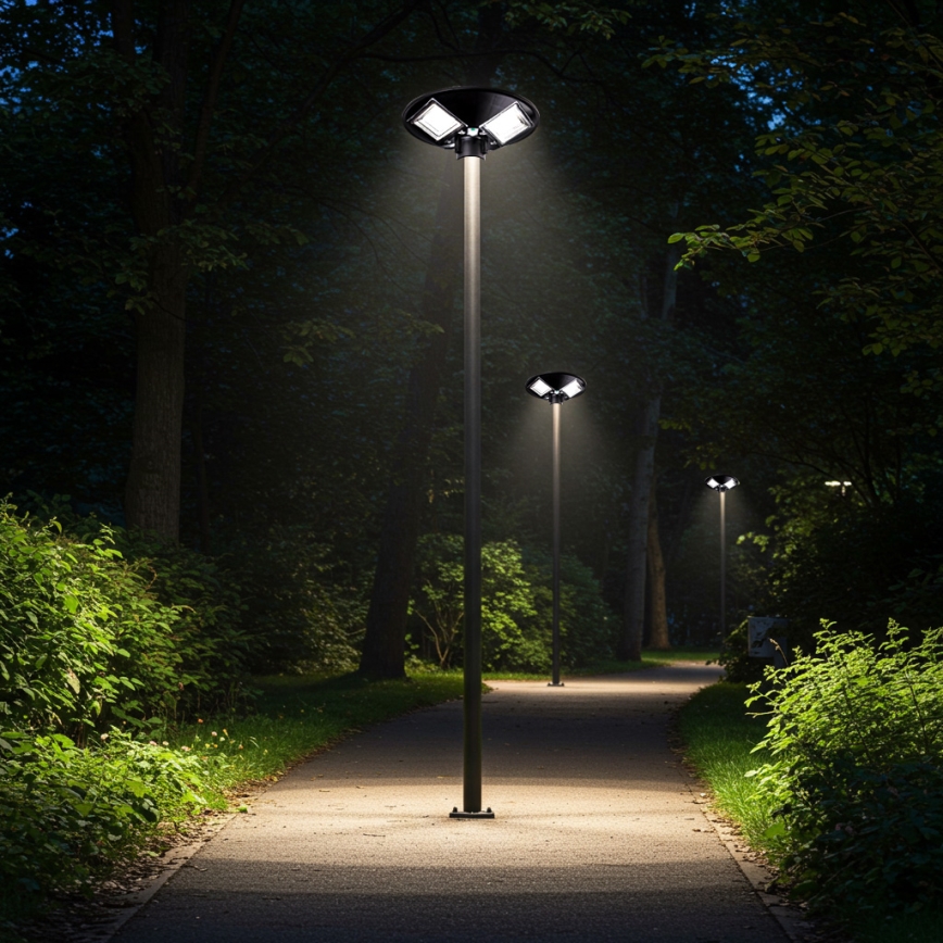 Soldrevet LED gadelampe m. sensor dæmpbar LED/15W/6V 11000 mAh 6500K IP65 sort + fjernbetjening