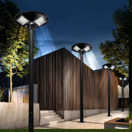 Soldrevet LED gadelampe m. sensor dæmpbar LED/15W/6V 11000 mAh 6500K IP65 sort + fjernbetjening