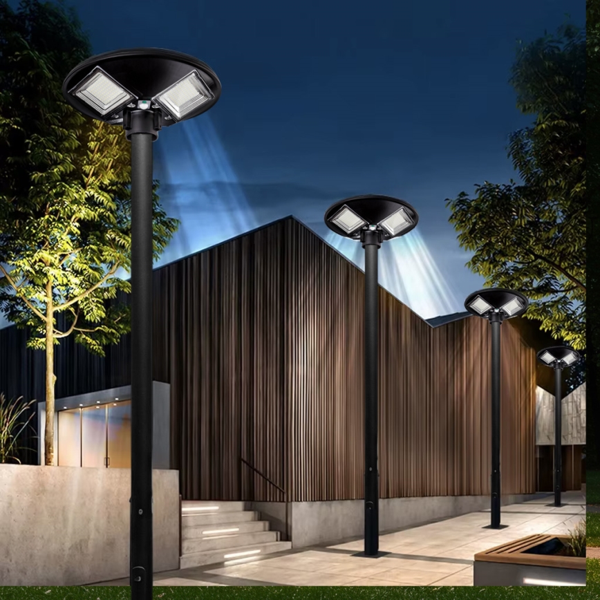Soldrevet LED gadelampe m. sensor dæmpbar LED/15W/6V 11000 mAh 6500K IP65 sort + fjernbetjening