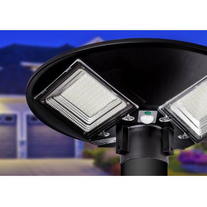 Soldrevet LED gadelampe m. sensor dæmpbar LED/15W/6V 11000 mAh 6500K IP65 sort + fjernbetjening