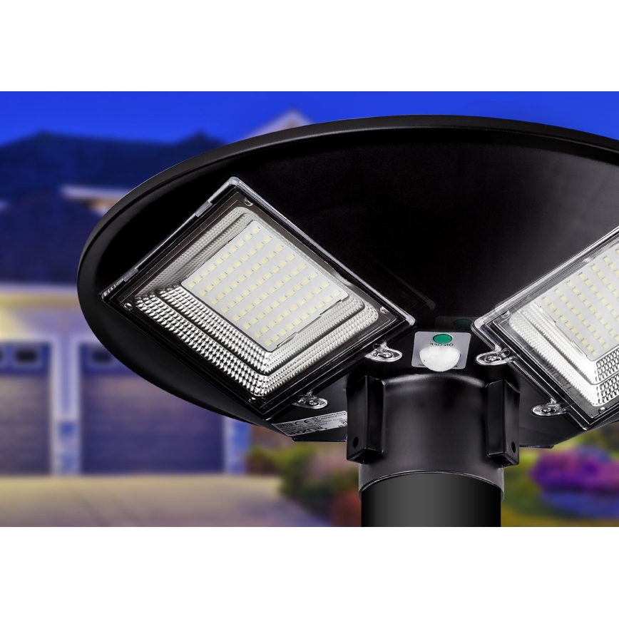 Soldrevet LED gadelampe m. sensor dæmpbar LED/15W/6V 11000 mAh 6500K IP65 sort + fjernbetjening