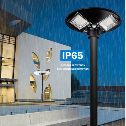 Soldrevet LED gadelampe m. sensor dæmpbar LED/15W/6V 11000 mAh 6500K IP65 sort + fjernbetjening