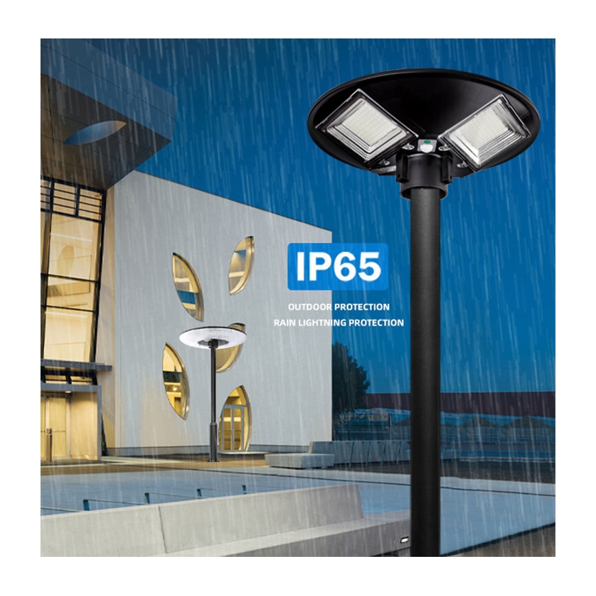 Soldrevet LED gadelampe m. sensor dæmpbar LED/15W/6V 11000 mAh 6500K IP65 sort + fjernbetjening