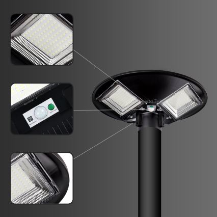 Soldrevet LED gadelampe m. sensor dæmpbar LED/15W/6V 11000 mAh 6500K IP65 sort + fjernbetjening