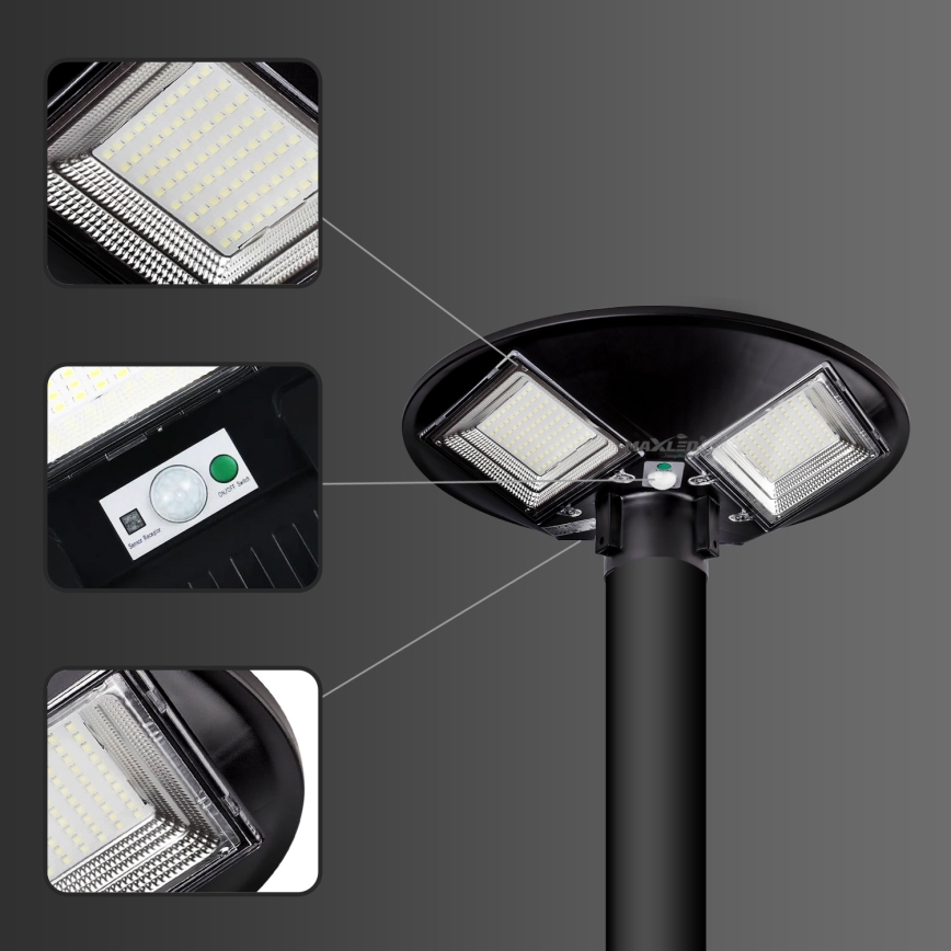 Soldrevet LED gadelampe m. sensor dæmpbar LED/15W/6V 11000 mAh 6500K IP65 sort + fjernbetjening