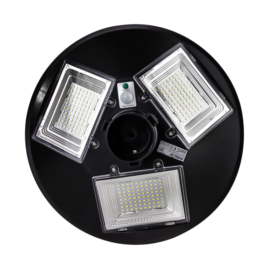 Soldrevet LED gadelampe m. sensor dæmpbar LED/15W/6V 11000 mAh 6500K IP65 sort + fjernbetjening