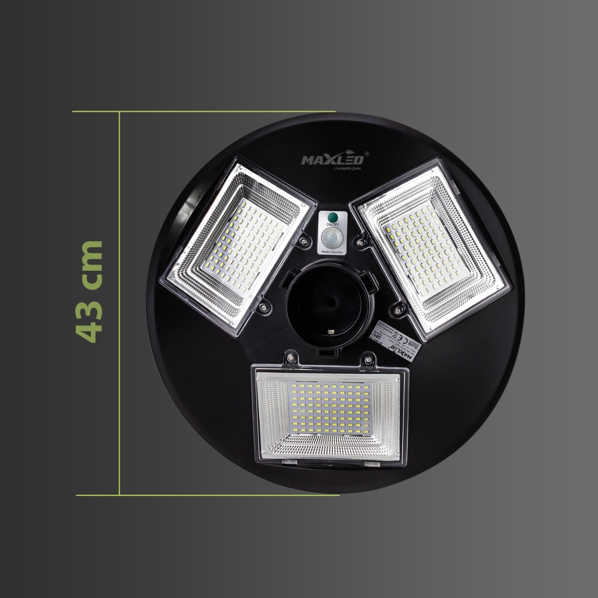 Soldrevet LED gadelampe m. sensor dæmpbar LED/15W/6V 11000 mAh 6500K IP65 sort + fjernbetjening