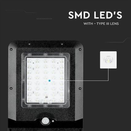 Soldrevet LED gadelampe med sensor LED/15W/7,4V 4000K IP65 10800 mAh