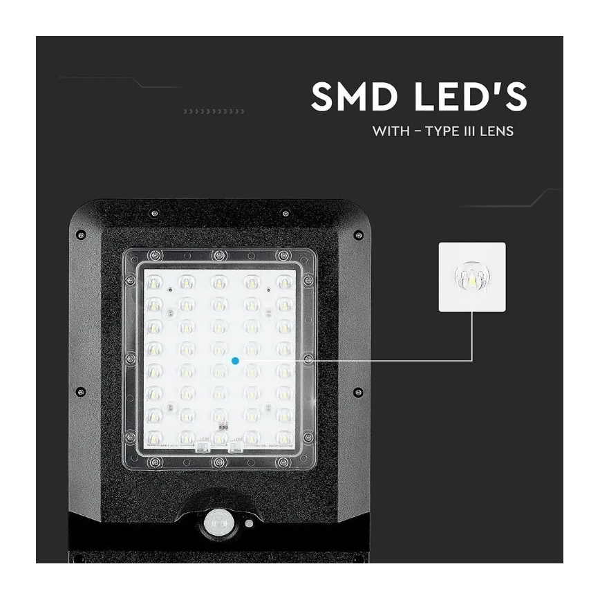 Soldrevet LED gadelampe med sensor LED/15W/7,4V 6000K IP65 10800 mAh