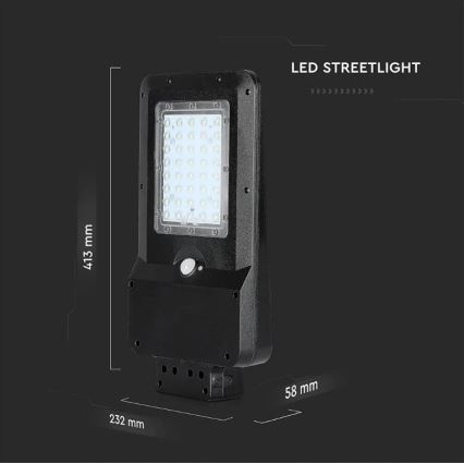 Soldrevet LED gadelampe med sensor LED/15W/7,4V 6000K IP65 10800 mAh