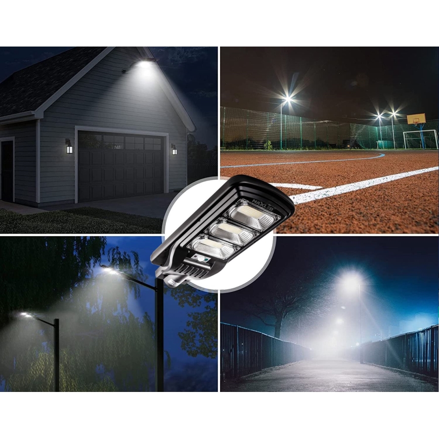 LED Soldrevet gadelampe m. sensor dæmpbar LED/180W/6V 6500K IP65 sort + fjernbetjening
