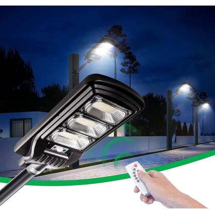 LED Soldrevet gadelampe m. sensor dæmpbar LED/180W/6V 6500K IP65 sort + fjernbetjening