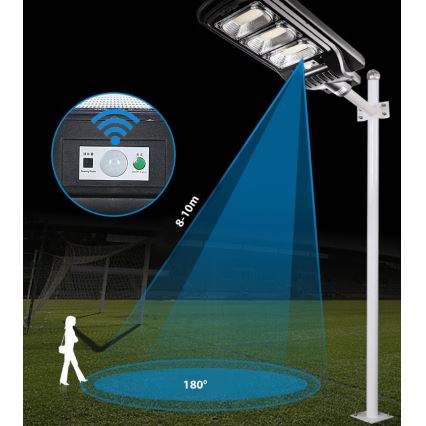 LED Soldrevet gadelampe m. sensor dæmpbar LED/180W/6V 6500K IP65 sort + fjernbetjening