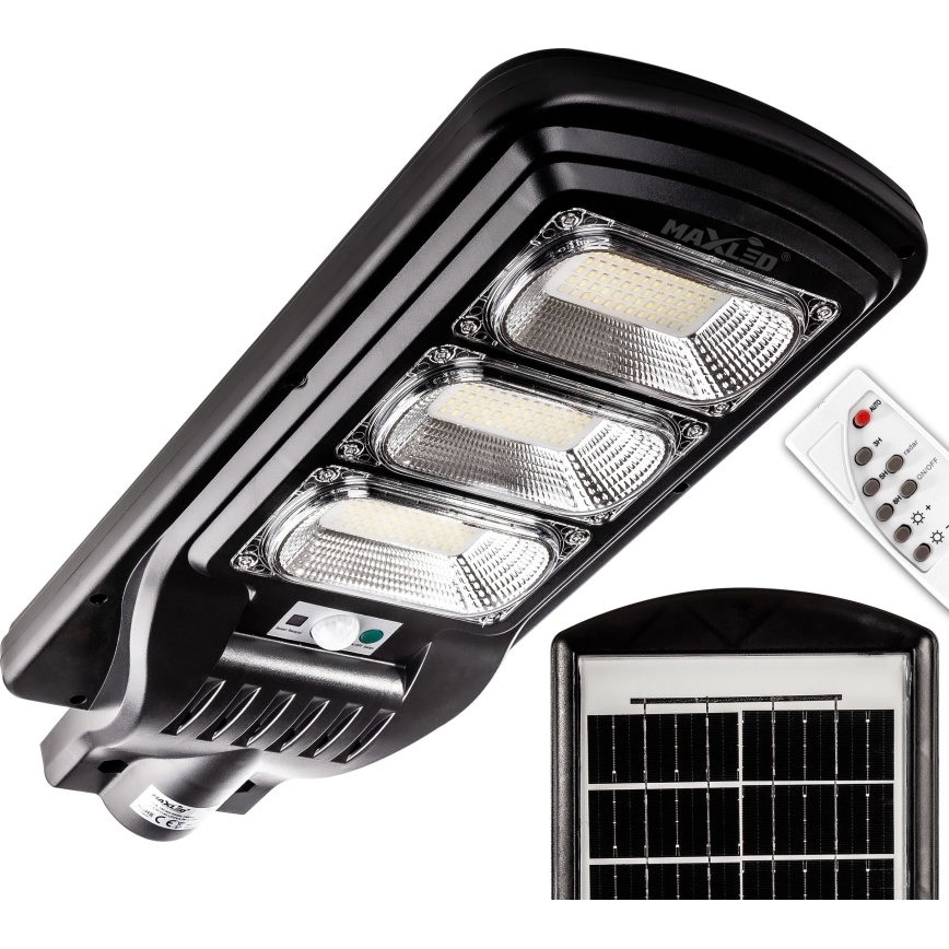 LED Soldrevet gadelampe m. sensor dæmpbar LED/180W/6V 6500K IP65 sort + fjernbetjening